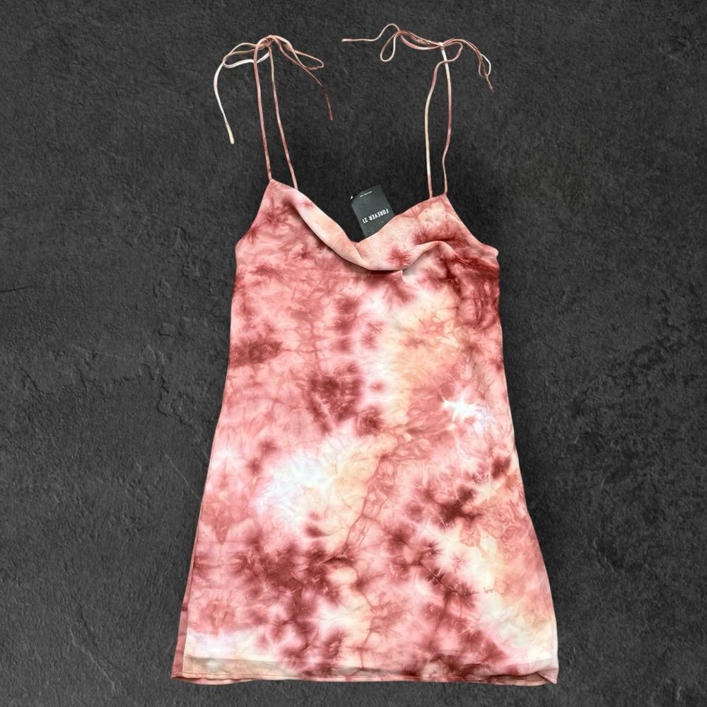 Forever 21 Pink Tie Dye Mini Dress NWT Boho Festival Mesh Overlay Small